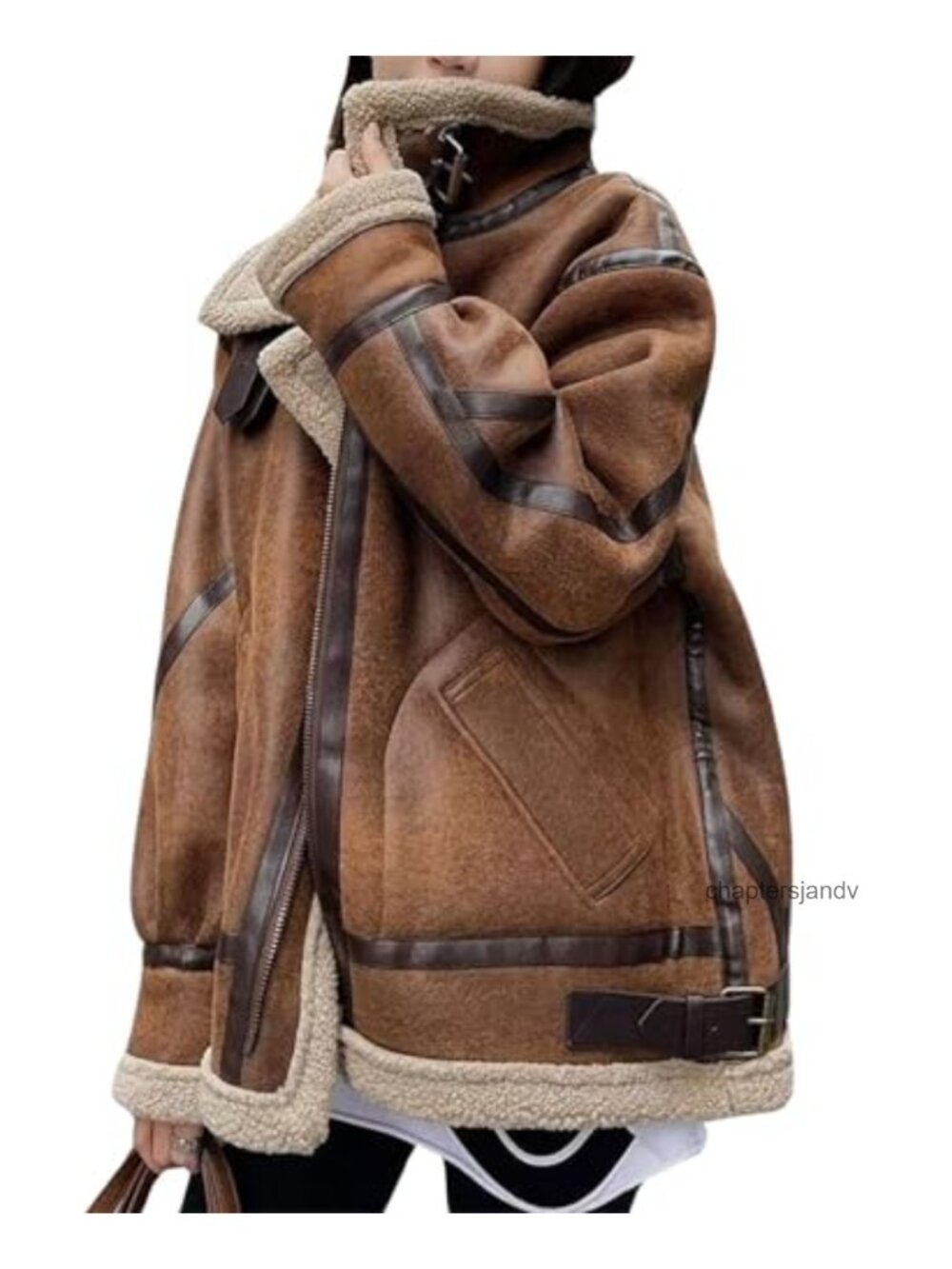 Faux Suede Moto Jacket Sherpa Fleece Lined Aviator Shearling Coat